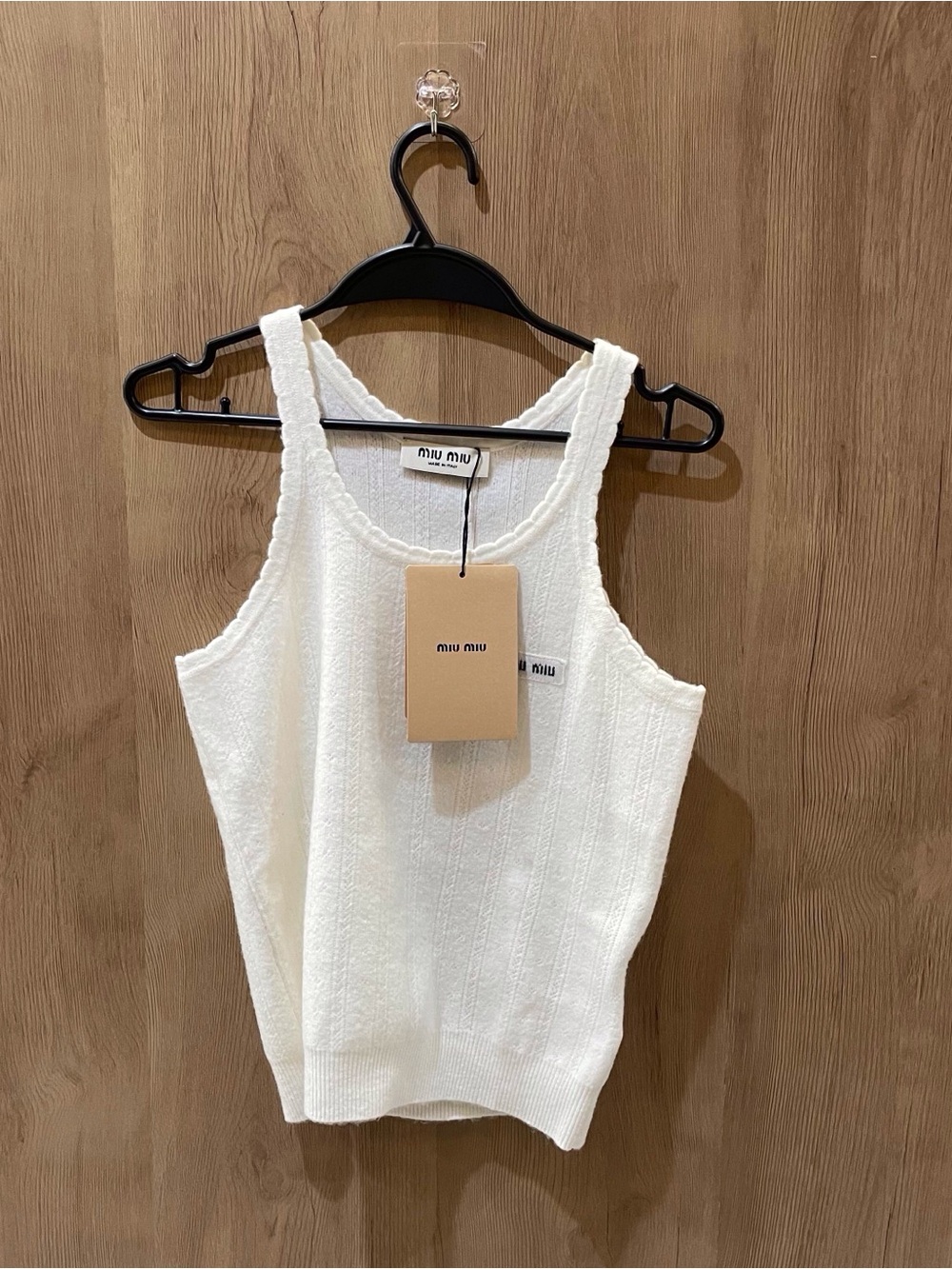 Miu Miu White Ribbed Knit Tank Top - Picture 2 of 7